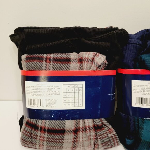 2 Mens 2XL Fleece Lounge Sleep Pajama PJS Pants Blue Green Plaid Mission Ridge - Picture 4 of 5